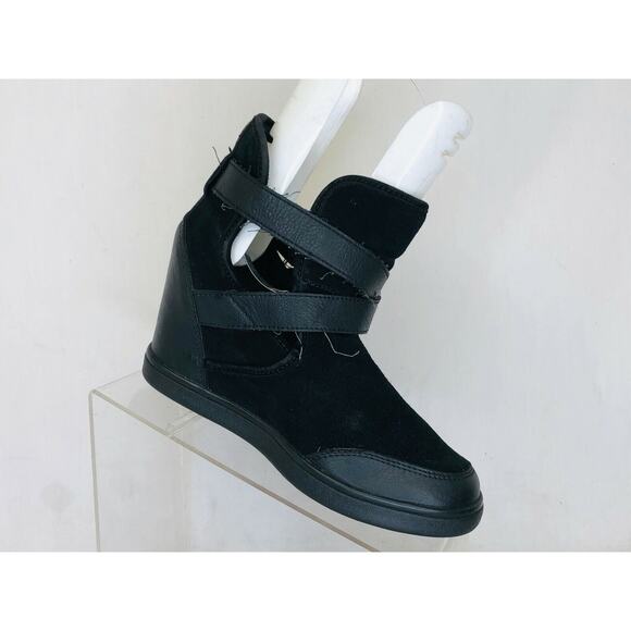 ALDO Womens Black Leather Suede Buckle Wedge Ankle Boots Bootie Size 8.5 M - Picture 2 of 11